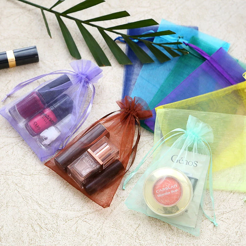 100pcs Colorful Organza Drawstring Bag Jewelry Packaging Bags Wedding Gift Storage Drawstring Pouches 10x12cm/10x15cm/13x18cm