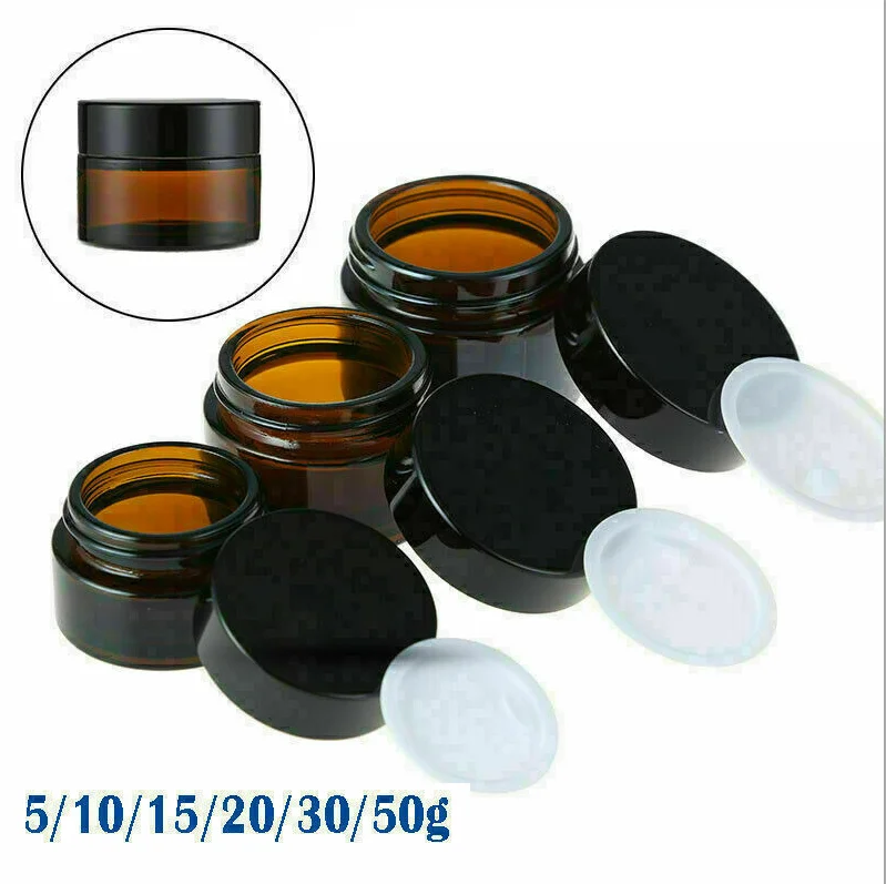 10pcs 5ml/10ml/15ml/20ml/30ml/50ml Glass Amber Cosmetic Face Cream Bottle Lip Balm Container Jar Pots Makeup Vials