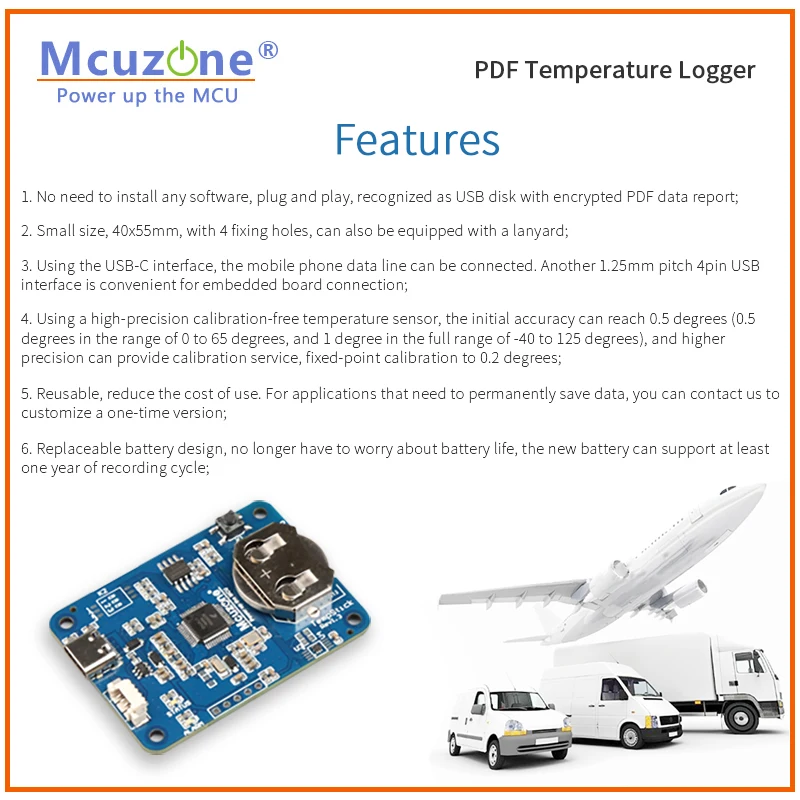 USB Temperature data logger with build-in pdf report, -40 to 128 degree, 0.5degree accuracy