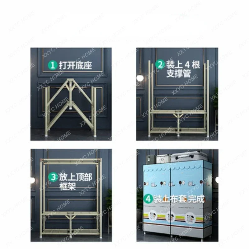 Simple Folding Free Installation Cloth Wardrobe Household Zipper Oxford Cloth Storage Cabinet Waterproof Home Accessories