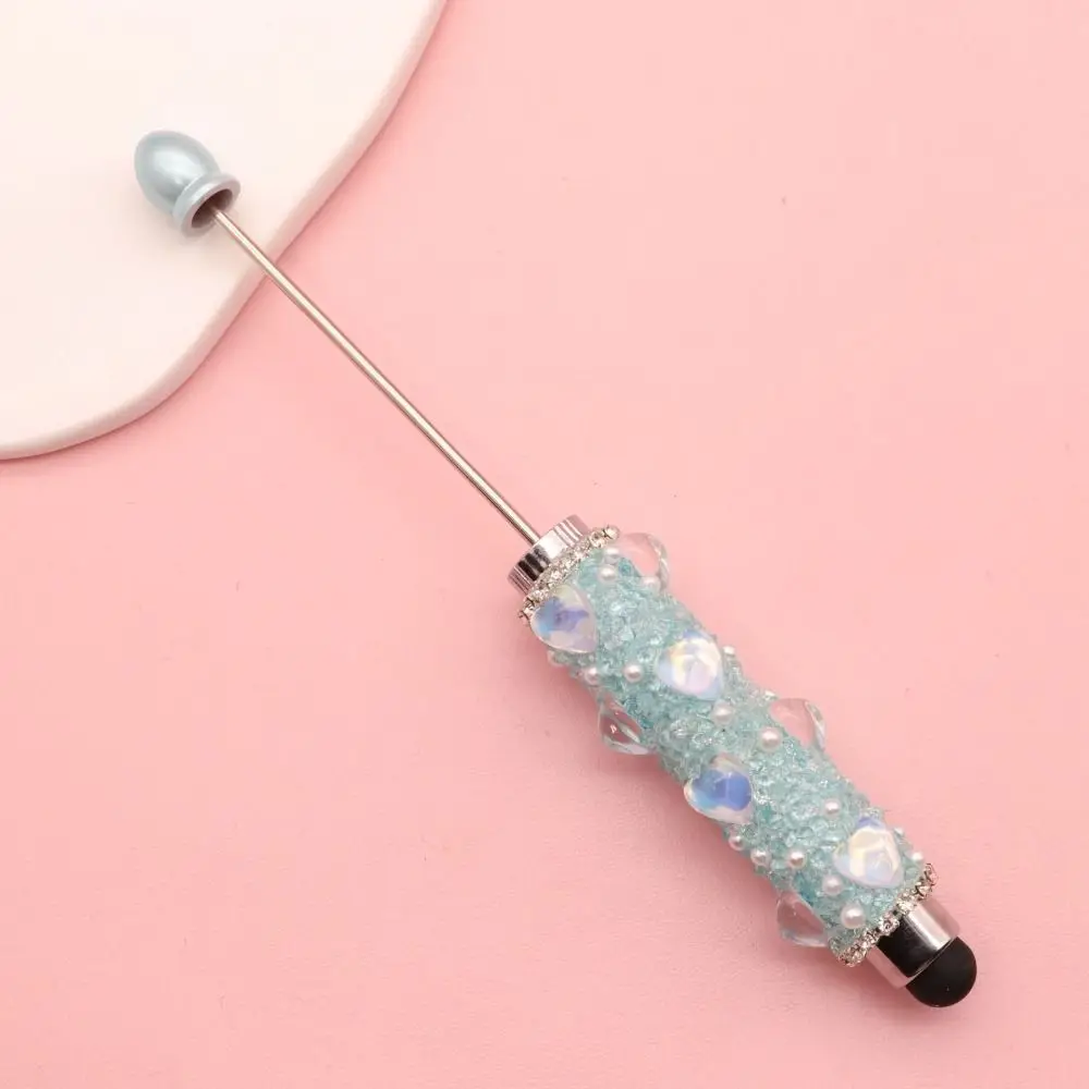 1pc Bling Bling Heart Diamond Beadable Pen 2-in-1 Capacitive Touch Ballpoint Pen DIY Beadable Touch Screen Pen Students