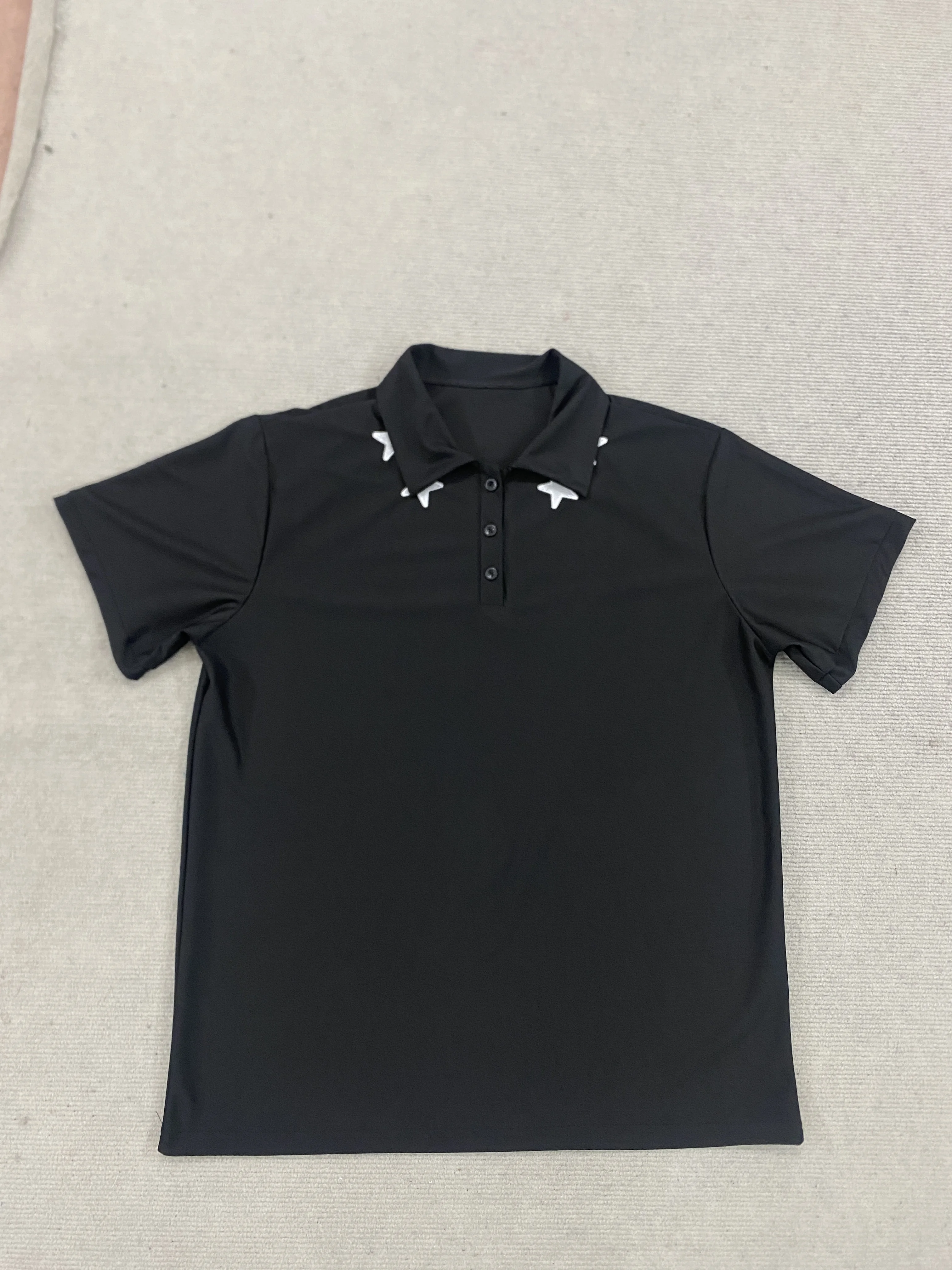 Street-style new arrivals: unisex polo-collar button-up pullover T-shirts with star detailing, American-style trendy on Ins