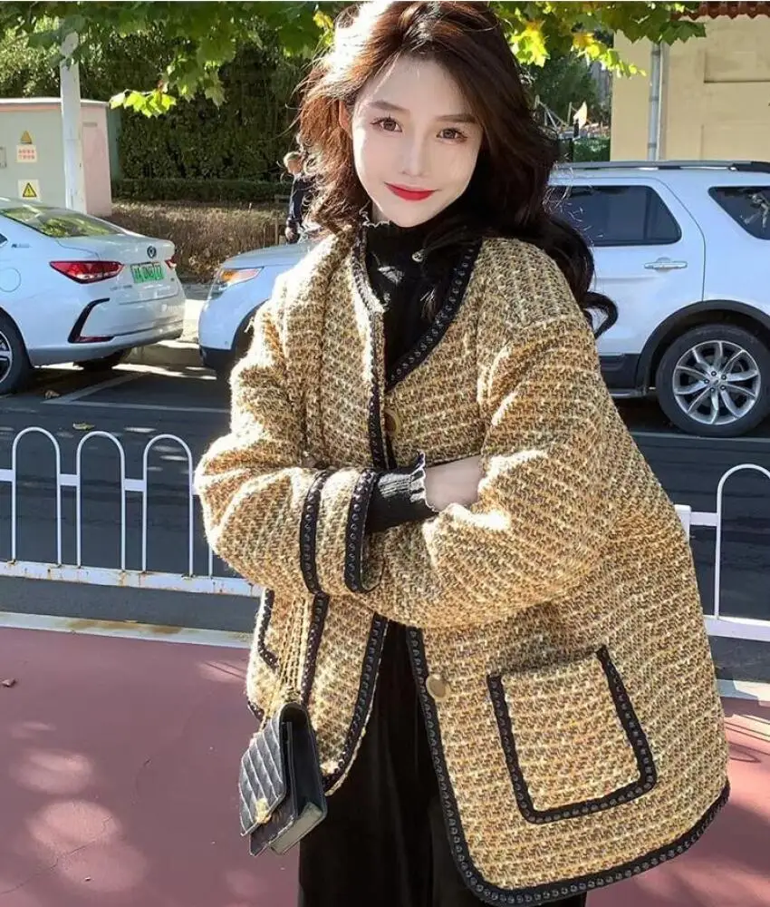 Womens Coat French Elegant Style Small Fragrance Coarse Woolen Long Sleeve Casual Versatile Age Reducing Autumn Winter