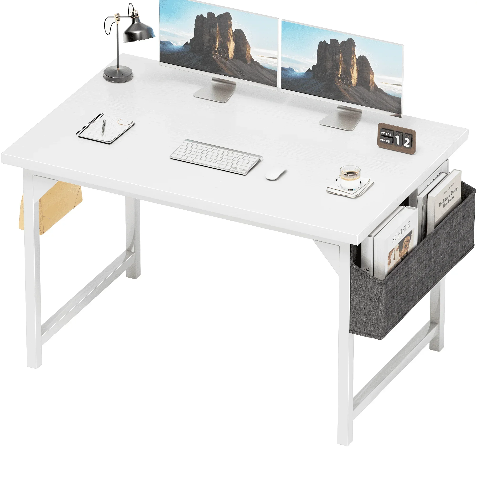 

Computer Desk 40 Inch Small Office Desk Modern Writing Desk with Storage Bag Work Study Table with Headphone Hook, White