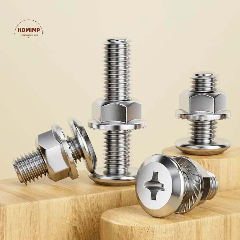 

M6 M8 304 Stainless Steel Screws Lock Washers Flat Washers Bolts and Nut Set Cross Recessed Wafer Allen Head Bolt