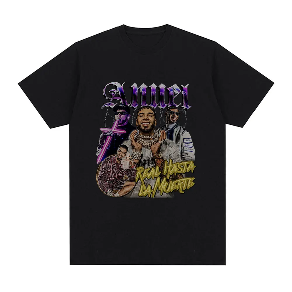Anuel AA Real Hasta La Muerte Graphic T Shirt 100% Cotton T-shirt Men's Hip Hop Vintage Oversized Tee Shirt Oversized Streetwear