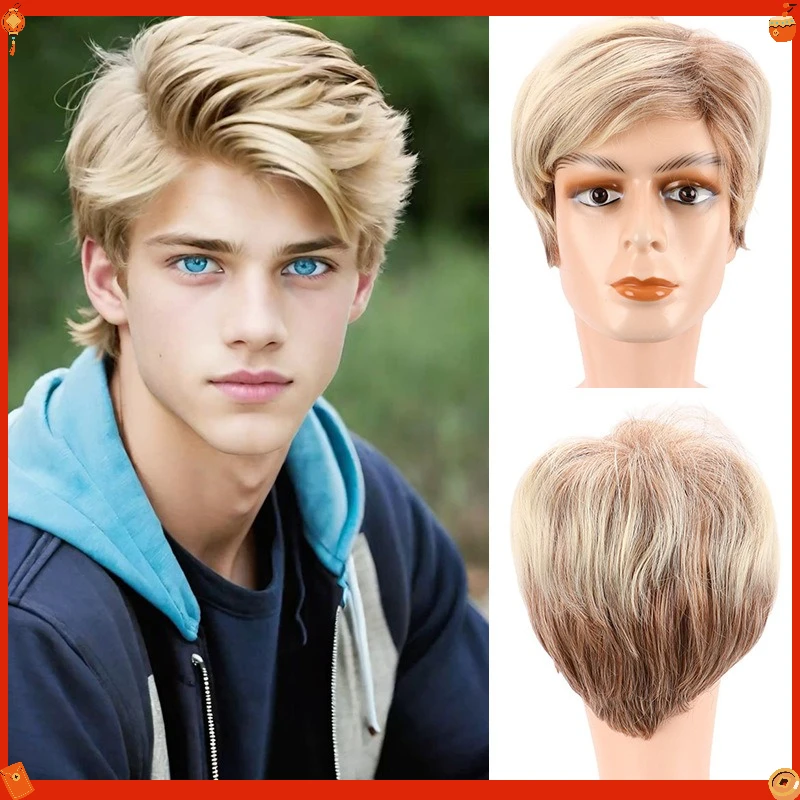 fashion-men-synthetic-wig-brown-blonde-side-part-short-straight-fiber-hair-cosplay-daily-party-ready-to-wear
