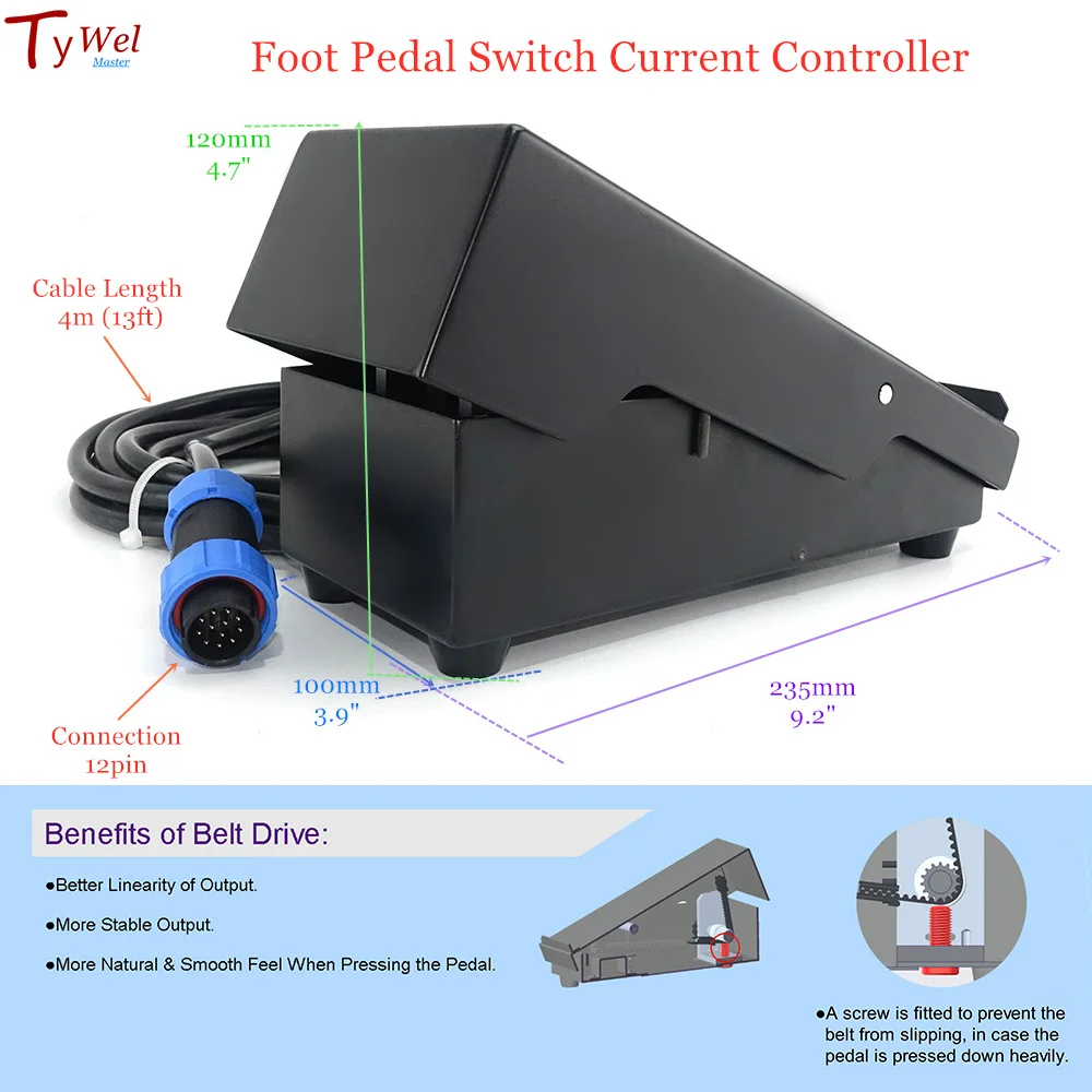 Máquina de solda com controle remoto, interruptor de pedal da corrente, cabo de 12 pinos 4m 13ft para tig pulso ac dc soldador