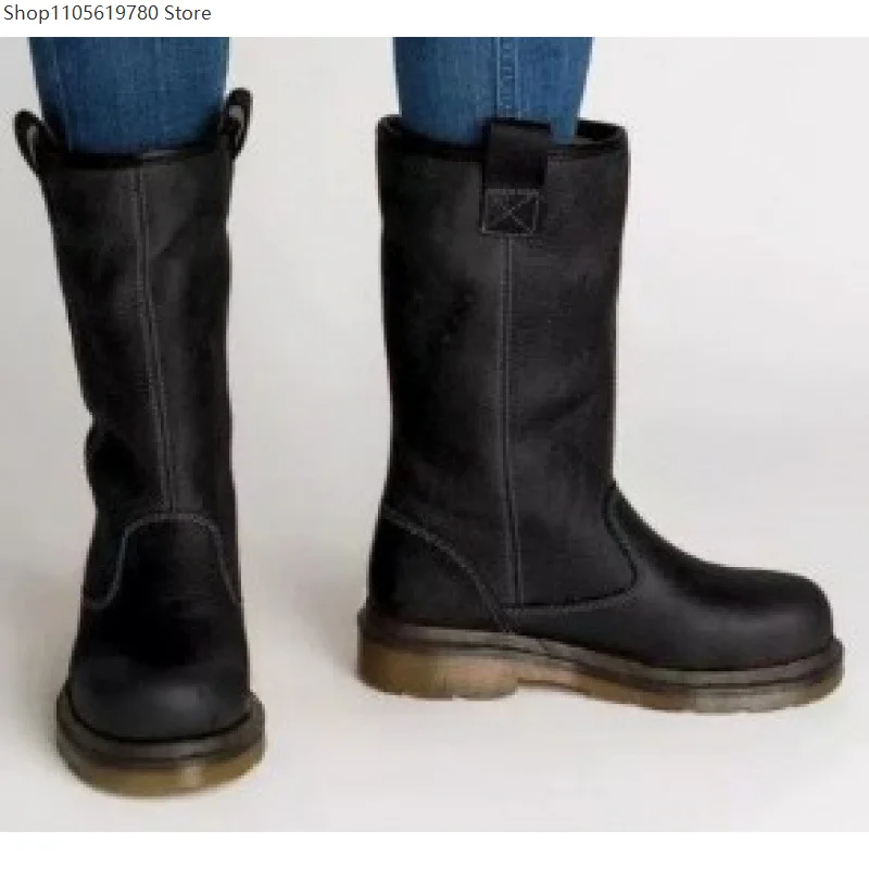 Men's Brown Leather Slouchy Boots Faux Fur Cuff Rubber Sole Lined Warm Casual Style for Winter Daily Leisure Fashion Outfits 6