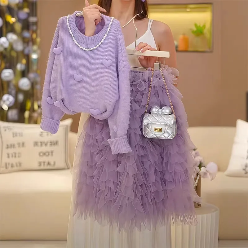 Girls Sweater Tutu Dress Suit Wear Autumn Winter Children Toddler Princess Skirt Teens Girl Birthday Dress Party Wear for Kids