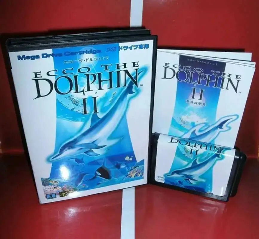 بطاقة ألعاب Ecco the Dolphin 2 مع صندوق ودليل لنظام Sega MD Megadrive Genesis 16 بت