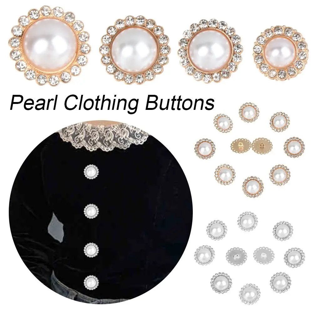 10Pcs Handmade Needlework DIY Shirt Buttons Pearl Clothing Buttons Sewing Accessories Shiny Rhinestone