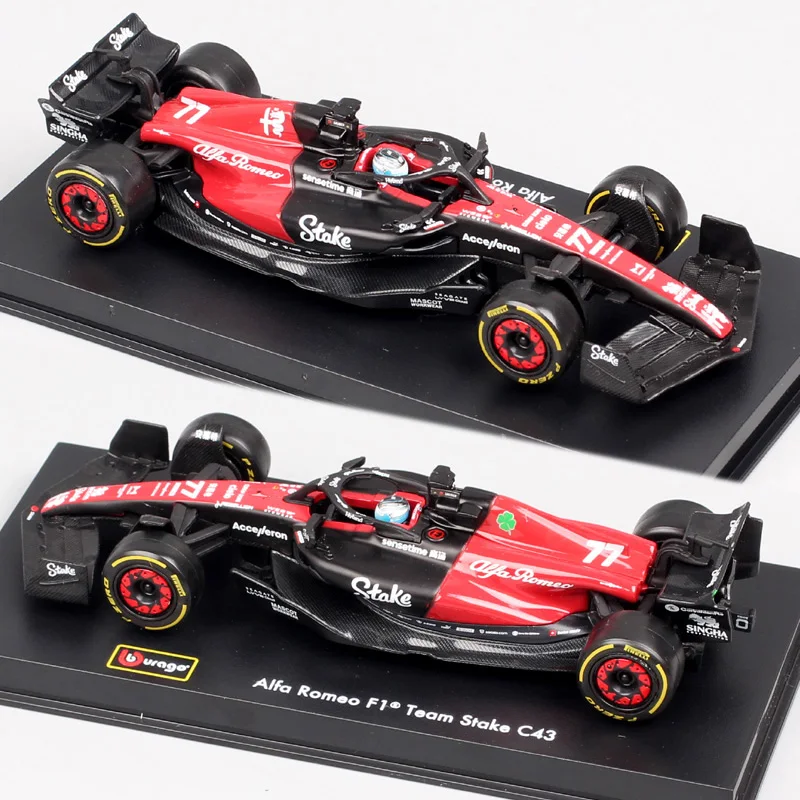 ブラーゴ 1/43スケール 2023 アルファロメオ オルレン C43 # 77 ヴァルテリ・ボッタス GP レーシングカー モデル ダイキャスト＆おもちゃの乗り物 ヘルメット アクリルボックス