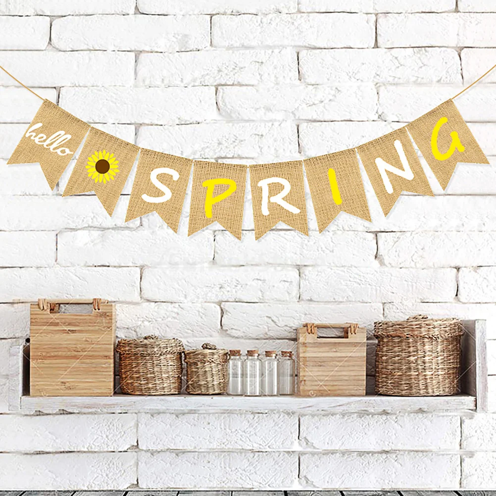 1 مجموعة عباد الشمس ذيل السمكة راية الكتان موسم الربيع ديكور الحفلات مرحبا الربيع معلقة الباب راية عطلة جدار خلفية أعلام