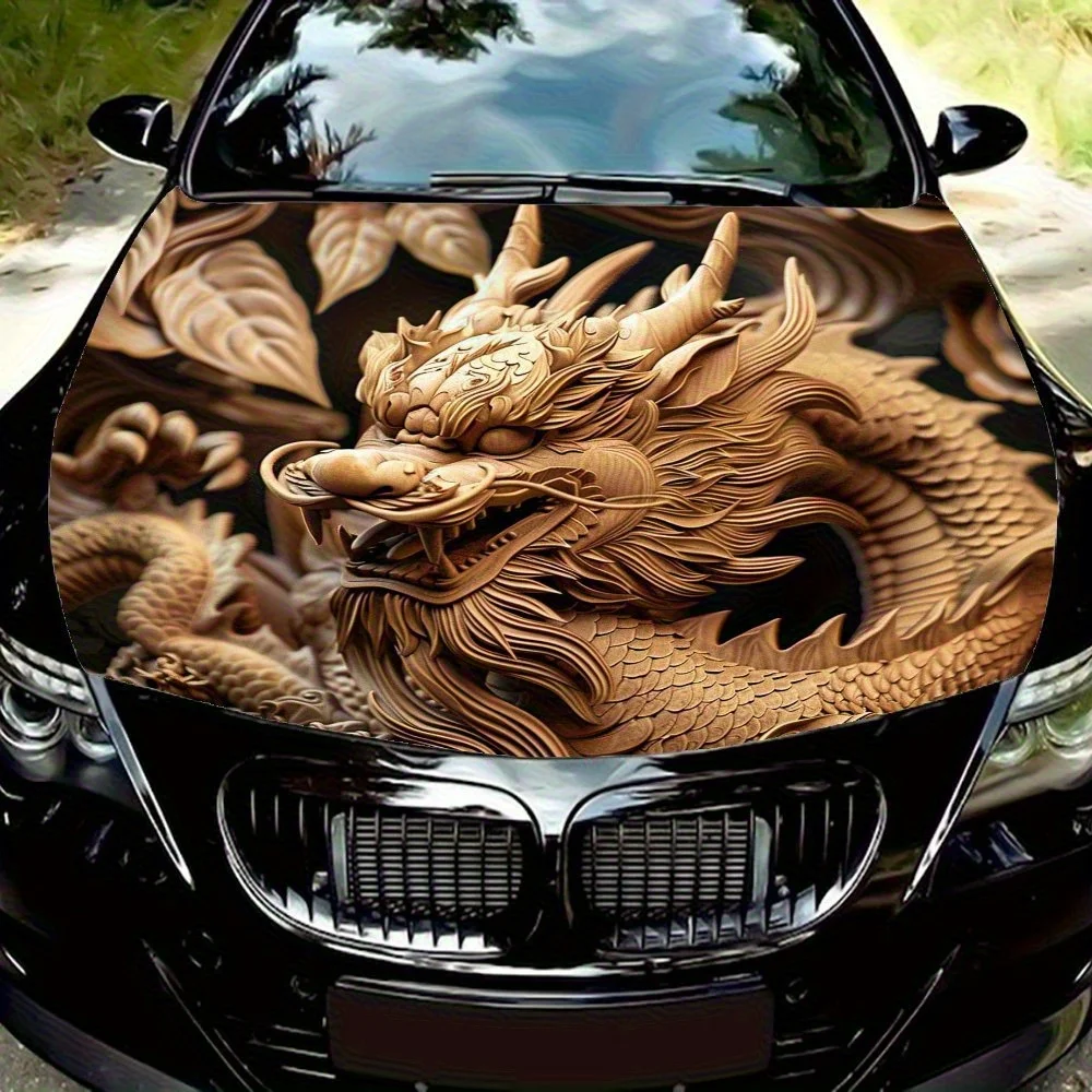 

Sculpture Style Oriental Dragon Vinyl Car Wrap - Durable, Splash-Resistant Hood Decal Sticker, Easy Removal, Universal Fit For E
