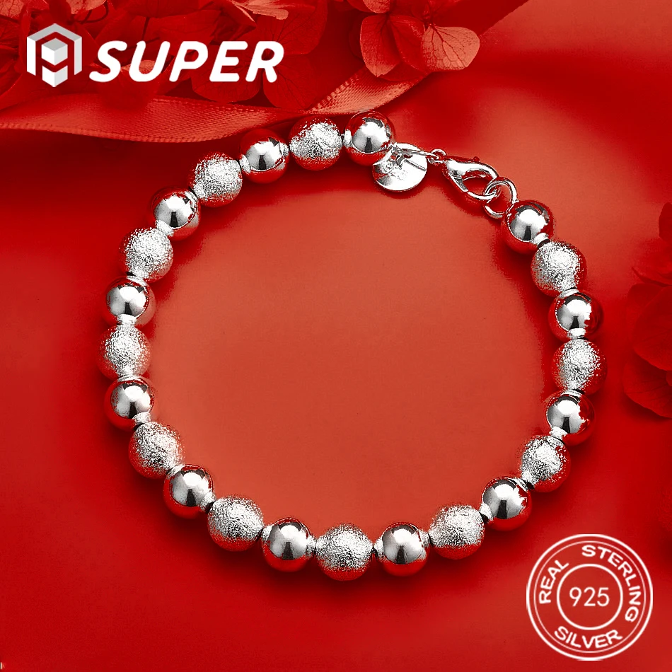 

ALISuper 925 Sterling Silver 8 Inch Delicate Beaded Bracelet Women Fashion Accessory Gift Engagement Jewelry Wedding