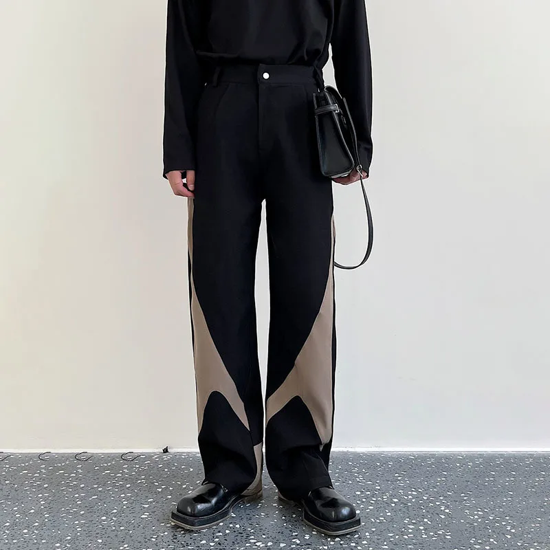 WTHT 패션 남성용 배색 디자인 루즈 팬츠 트렌디한 아메리칸 스타일 스트레이트 바지 남성용 2025 가을 2A1845