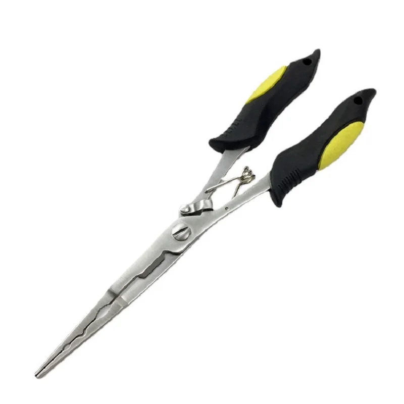 11.8in Multifunctional Luya Pliers Stainless Steel Fishing Pliers Fishing Accessories Fish Mouth Pliers Hook with Rubber Handle