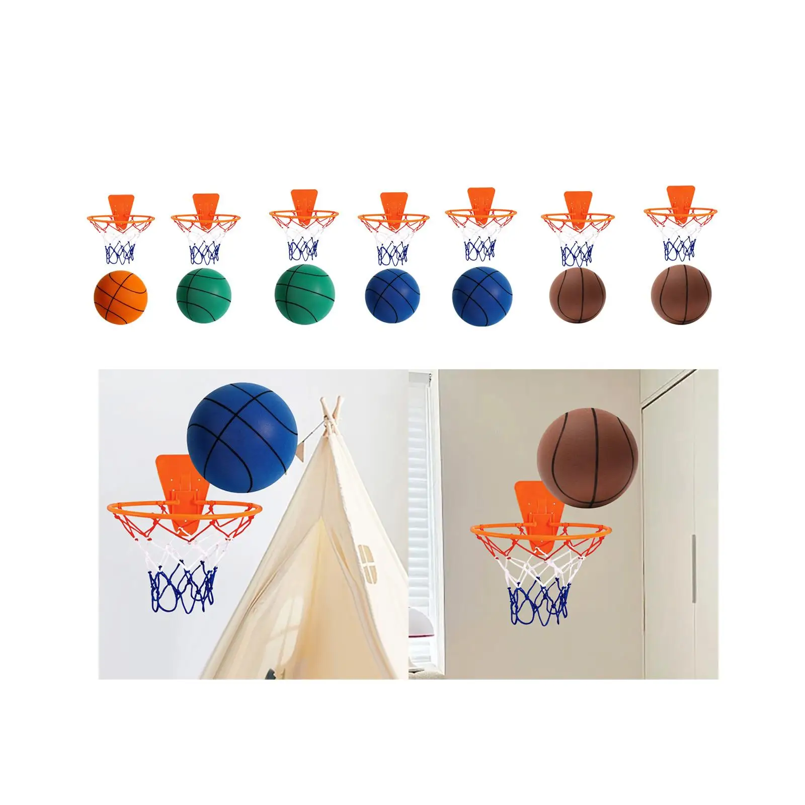 

Silent Basketball with Hoop Parent Child Toy Party Portable Indoor Training Ball