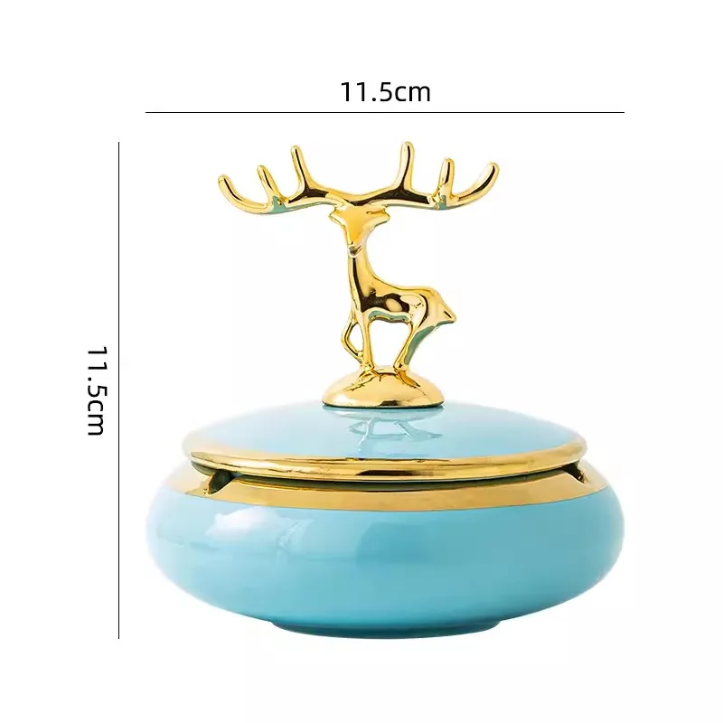 Deer Ceramic Ashtray with Lid Gold Plated Animal Decoration Modern Living Room Office Desktop Smoking Set