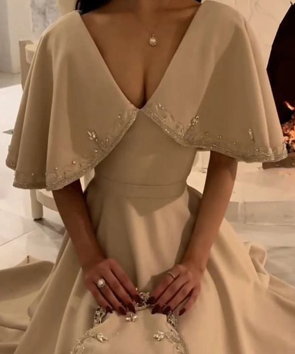 Jiayigong-vestido Midi drapeado con cuentas y volantes, traje de noche con cuello en V, a medida, para ocasiones, Arabia Saudita