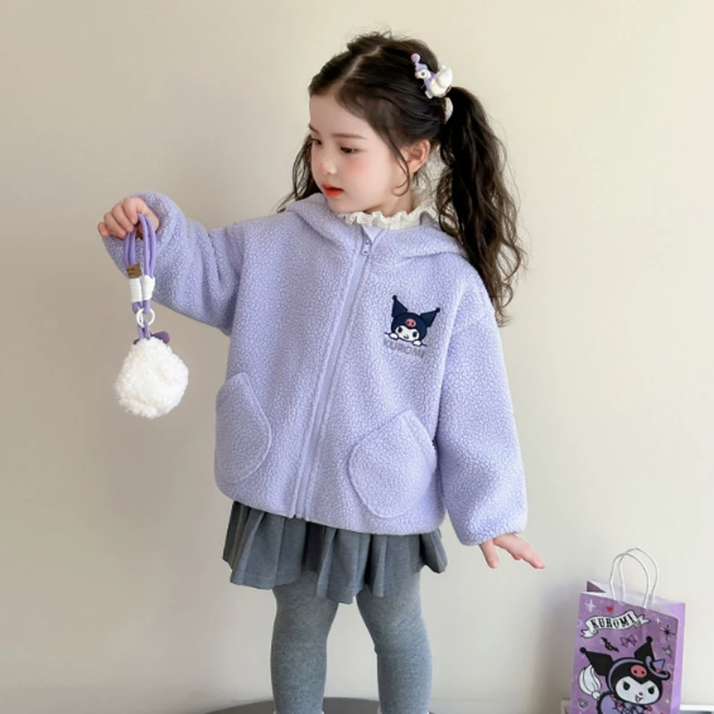

Sanrio Kuromi Kids Plush Hooded Coat Anime Autumn Winter Cotton-Padded Clothes Cartoon Thickened Jacket Cute Children Clothing