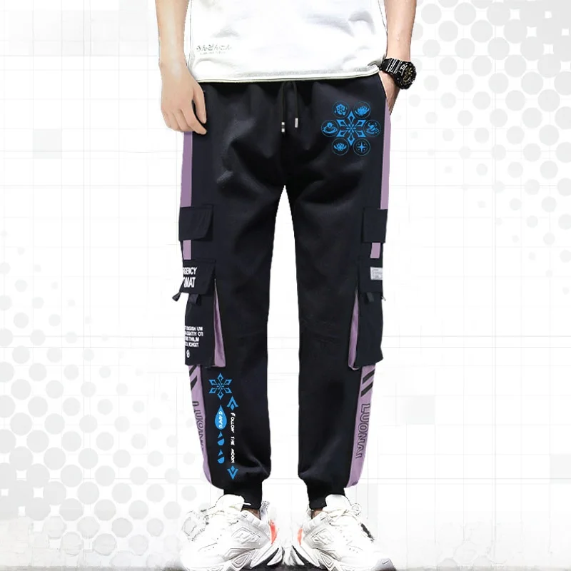 

Повседневные брюки с эластичным поясом в стиле аниме-геймов, из полиэфирного волокна, длинные, свободного кроя