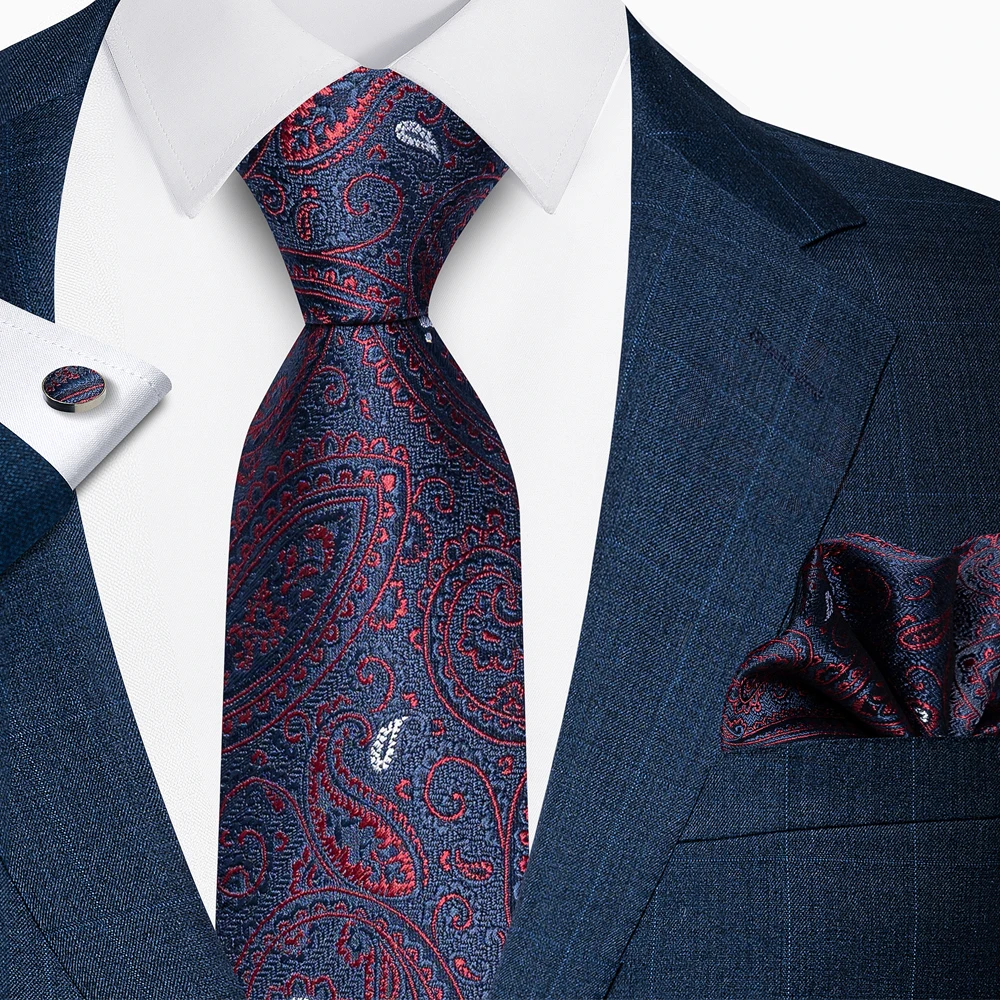 Bild 6: Herren-Paisley-Krawatte, 3-teiliges Set, inklusive Einstecktuch und Manschettenknöpfen, elegant und raffiniert, modisch und praktisch