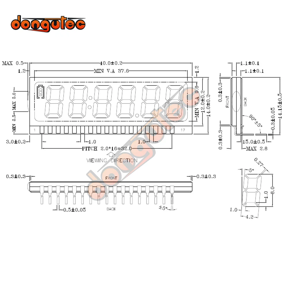 17PIN TN Positive 6-Digits Segment LCD Panel Without Backlight 3V