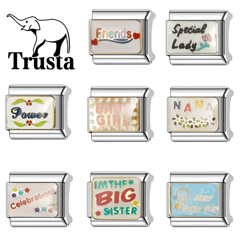 Trusta Friends Baby Girls Charm Italian Links 9mm Bracelet Stainless Steel for Girls Birthday Gift DIY Jewelry Wholesale N102