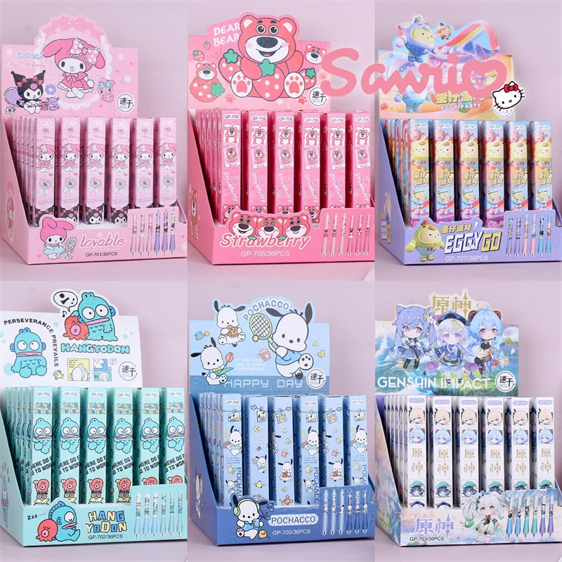 

36pcs Sanrio Gel Pen Cartoon Pochacco Kuromi Kawaii 0.5mm Black St Quick-Drying Pen Student Stationery School Supplies Wholesale