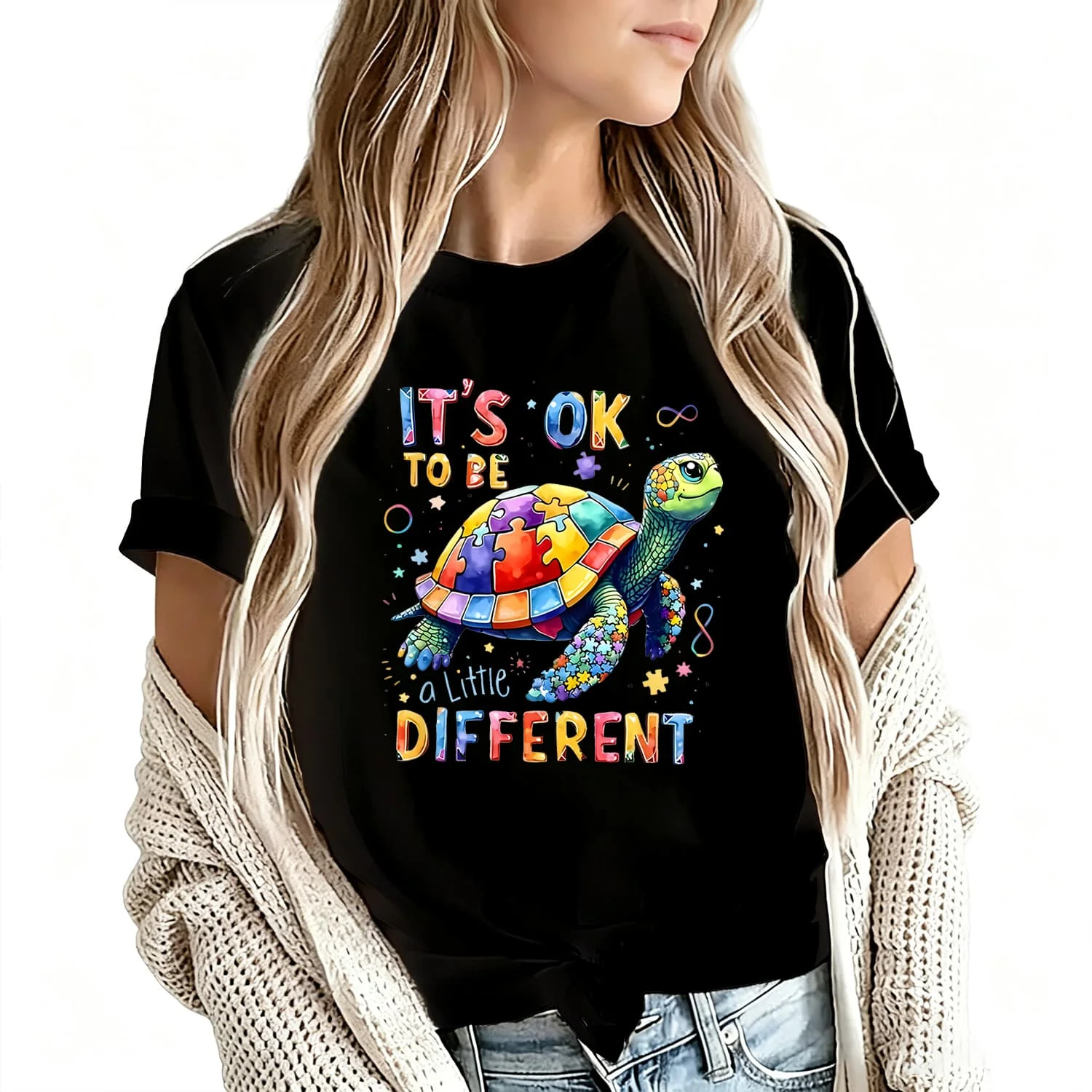 T's Ok to Be Different Turtle Graphic Women's T-Shirt 100% Cotton Funny Graphic Short Sleeve Tee Novelty Shirt Casual Crew Neck Top S-5Xl