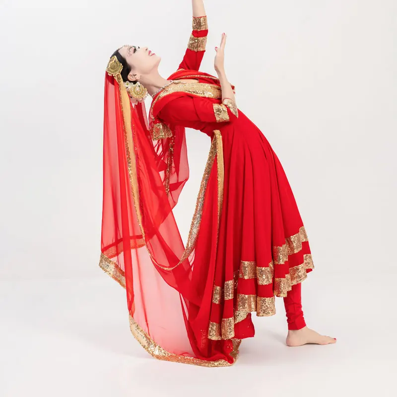 New Indian Dance Dress Bollywood Dance Clothes Oriental Classical Dance Stage Performance Costumes Multicolor Saree Suit DQL7759