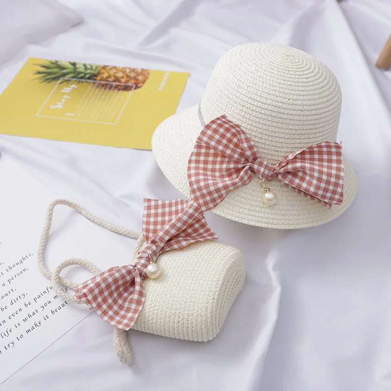 Summer Baby Straw Hat With Handbag Flower Breathable Beach Hat Bags Kids Hat Boy Girls Sun Visor UV protection panama Hat gorras