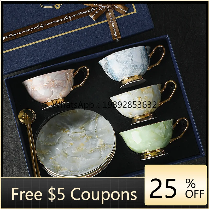 

European light luxury bone china coffee cup and saucer set ceramic cup gift box gift