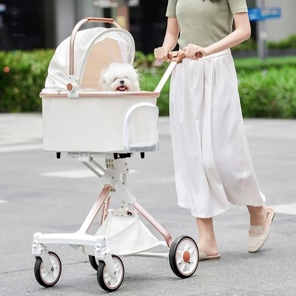Pet Stroller Detachable Portable Outdoor Dog and Cat Pet Cart Breathable Foldable Dog Carriers Shock Absorption Pet Products