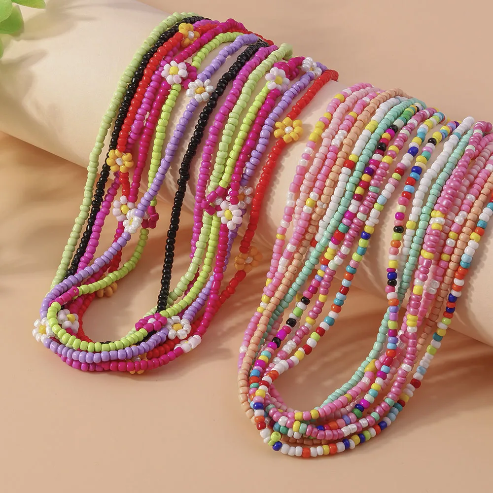 Aihua handgemachte Böhmen bunte Rocailles Perlen Blumen Halskette für Frauen Kinder Freundschaft Halskette ethnische Strand Party Geschenke – Detail 4