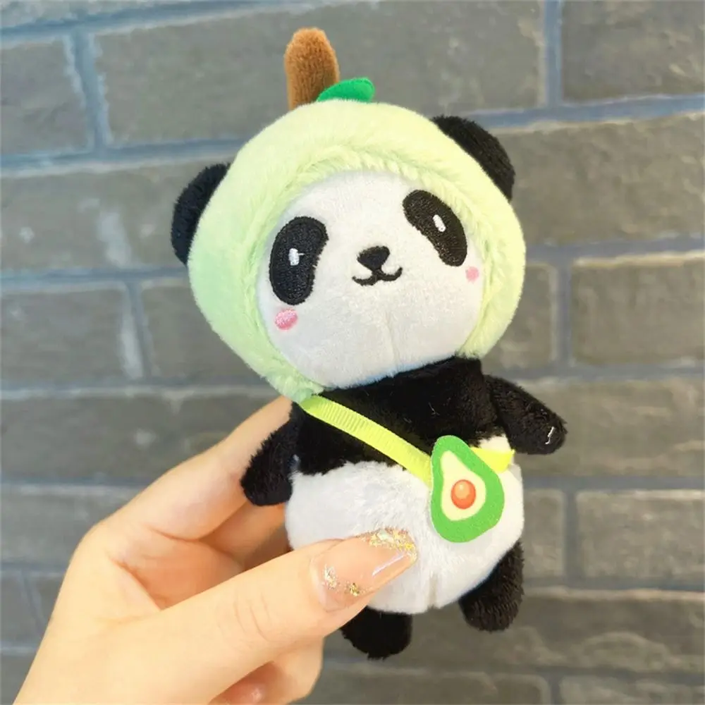 Cute Fluffy Fruit Panda Doll Plush Toy Key Chain Women Girls Bag Key Ring Pendant Stuffed Animal Car Key Chain Couple Gift