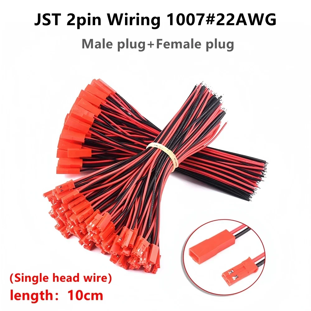 2 Pin JST Connector Cable, Male Female Pre-Wired Pigtail, 10cm 15cm 22AWG Tinned Copper Wire for DIY Electronics