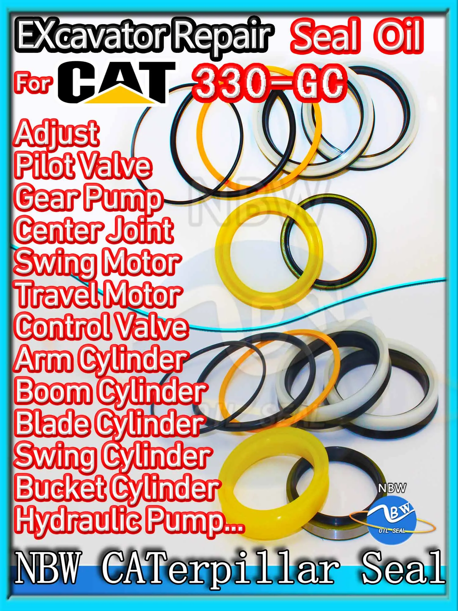 

For Caterpillar 330-GC Excavator Oil Seal Kit High Quality Repair Cat 330 GC Replacement Dust Bushing Control Pilot Valve Blade