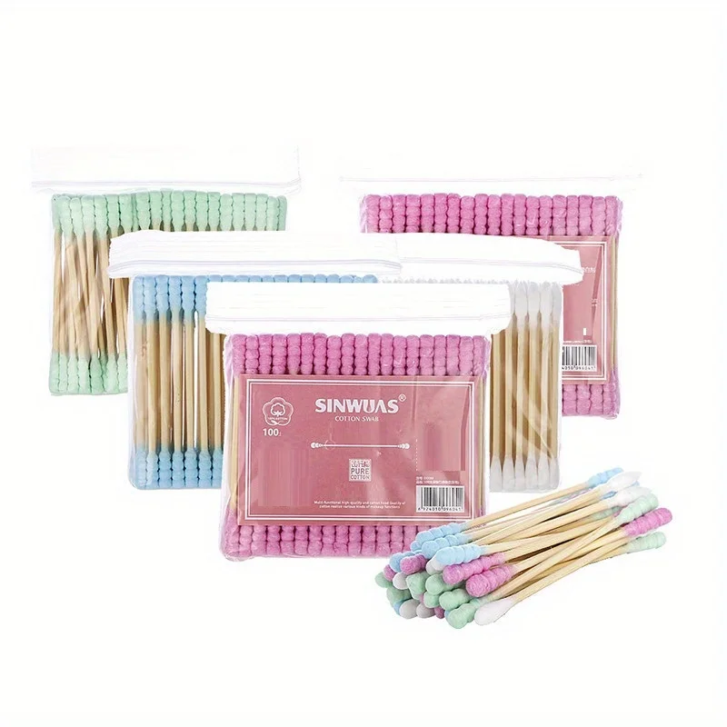Colorful Double Head Spiral Cotton Swabs, Ear Picking Cotton Swabs, Makeup Remover Sanitary Swabs For Daily Care & Cleaning