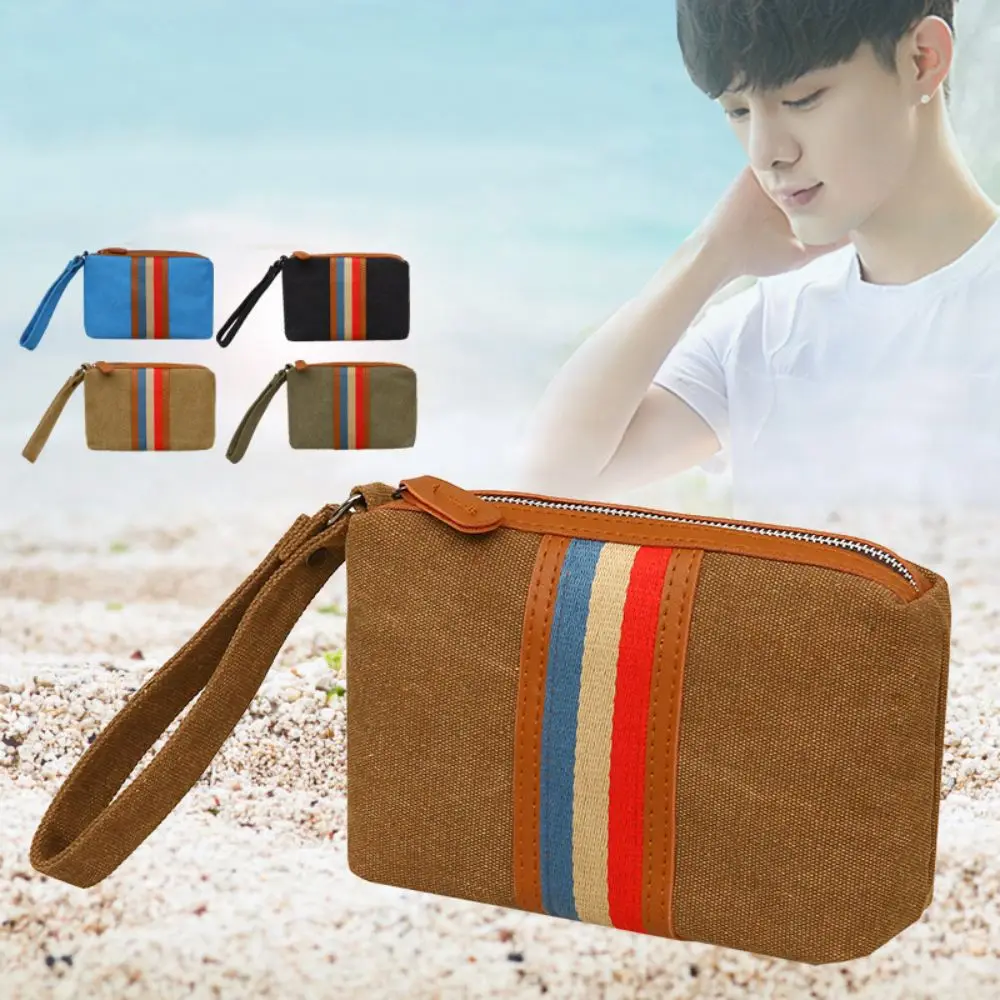 

Повседневная парусиновая сумка-клатч, ручной дизайн, износостойкая сумка для мобильного телефона, портативная сумка в полоску с узором для мужчин