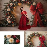 Christmas Elegant Red Bow Arch Photography Backdrop Kids Baby Cake Smash Photocall Decor Child Adult Studio Backgrounds