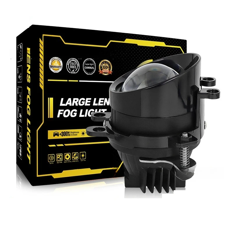 

Hot Car Fog Light 3 Inch Bi LED Projector Lens Toyota 4 Pin Slanted 110W High Power Tri Color Hi Low Beam All-in-One Lamp 12V