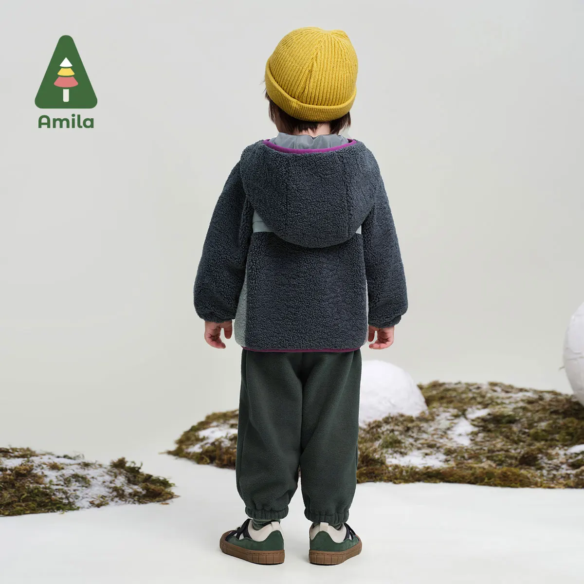 Amila Baby Cardigan 2024 Winter New High Quality Boys And Girls Polar Fleece Contrast Color Hooded Warm Loose Children‘s Jacket