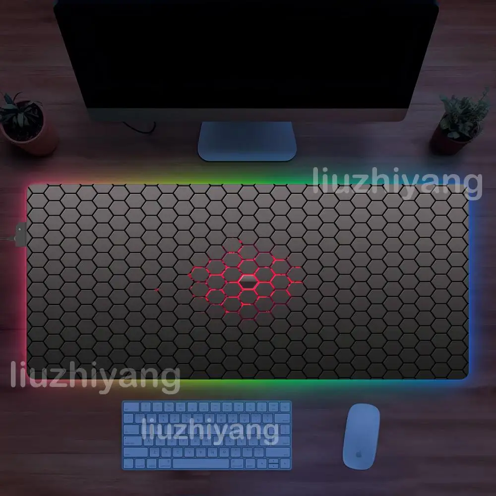 

Hexagonal Pattern Mouse Pad Large RGB Mousepads LED Light Locked Edges Game Accessories Table Pads PC Keyboard Mats XXL 90x40cm