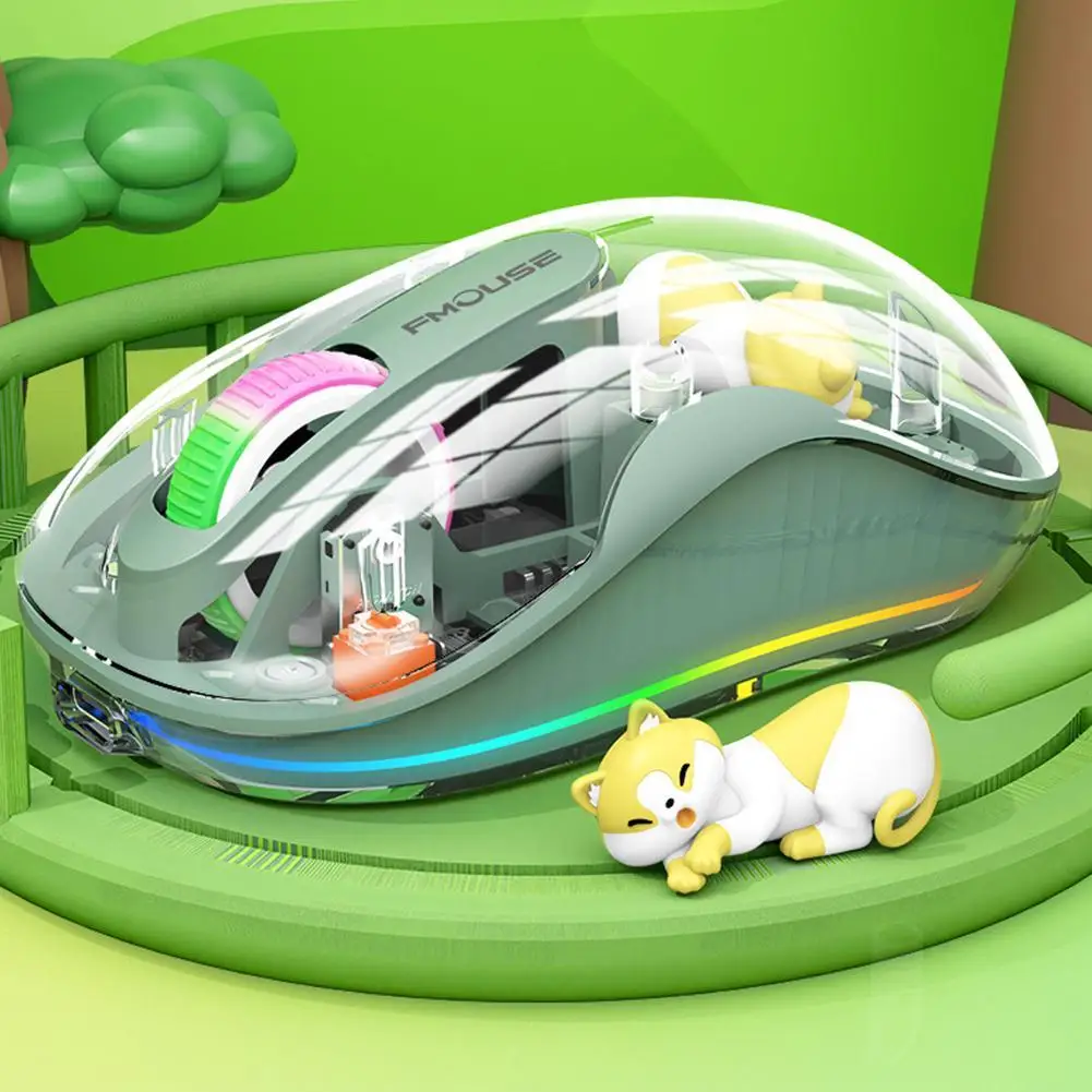Rechargeable Mouse Cute Doll Transparent Cartoon Wireless Mause With Power Display for Tablets Laptop IPad Kids Gift