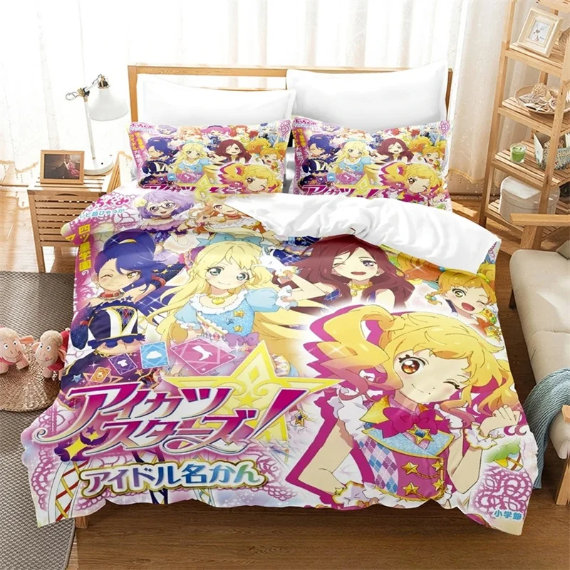 Aikatsu Idol Activity Anime Bedding Sets مجموعة مستلزمات السرير الرائعة غطاء لحاف السرير المعزي مجموعة هدية عيد ميلاد فاخرة ﻿