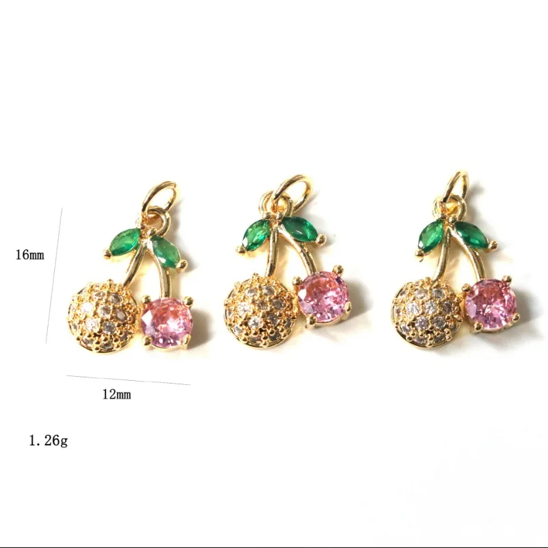 10pcs /Fruit Copper Set Zircon Encrusted Gold Colorgrape Cherry Pendant Diy Handmade Jewelry Earrings Bracelet Charms