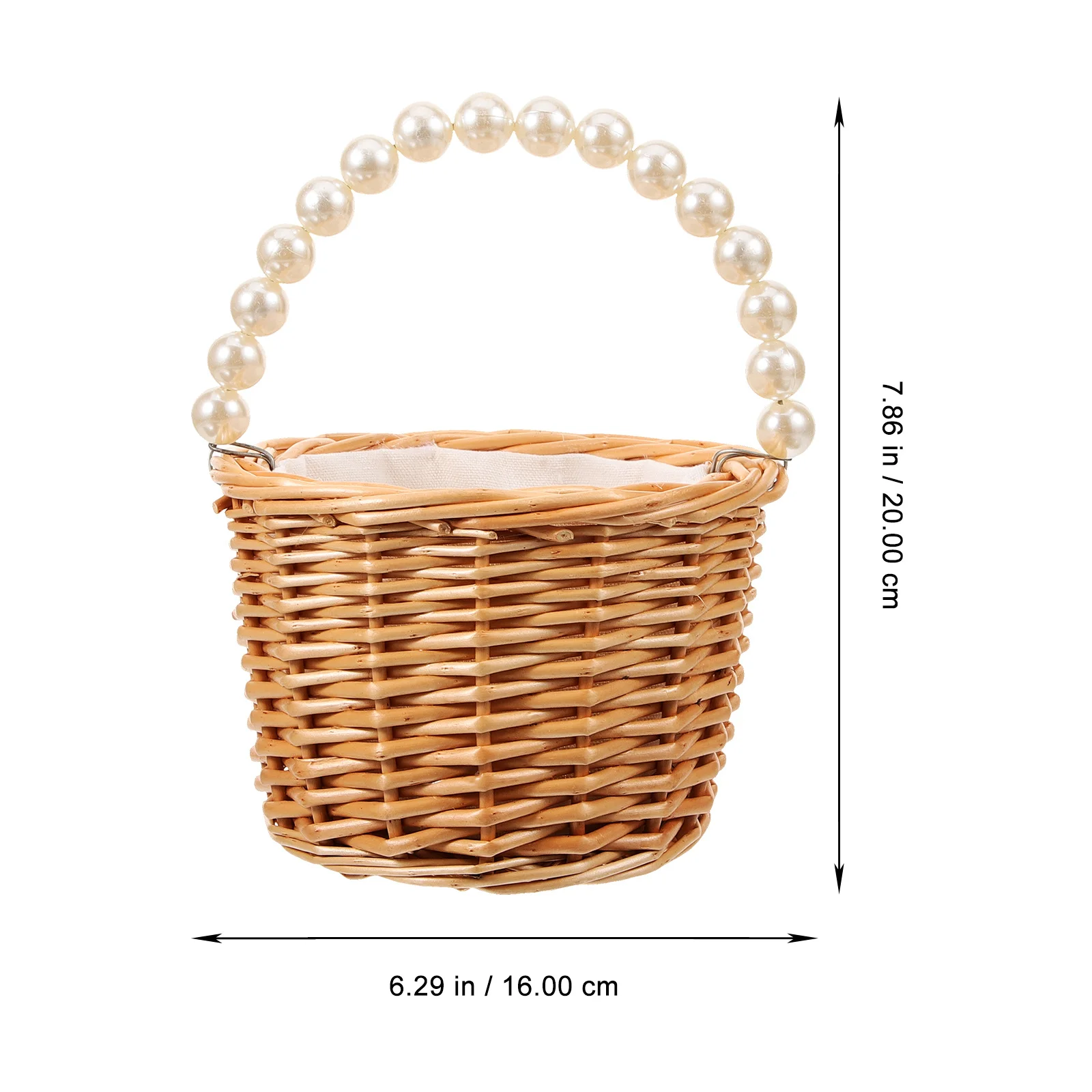 

Handheld Woven Basket Small Flower Girl Gift Basket For Wedding Party Favors Storage Decorative Home Use Pearl Handle